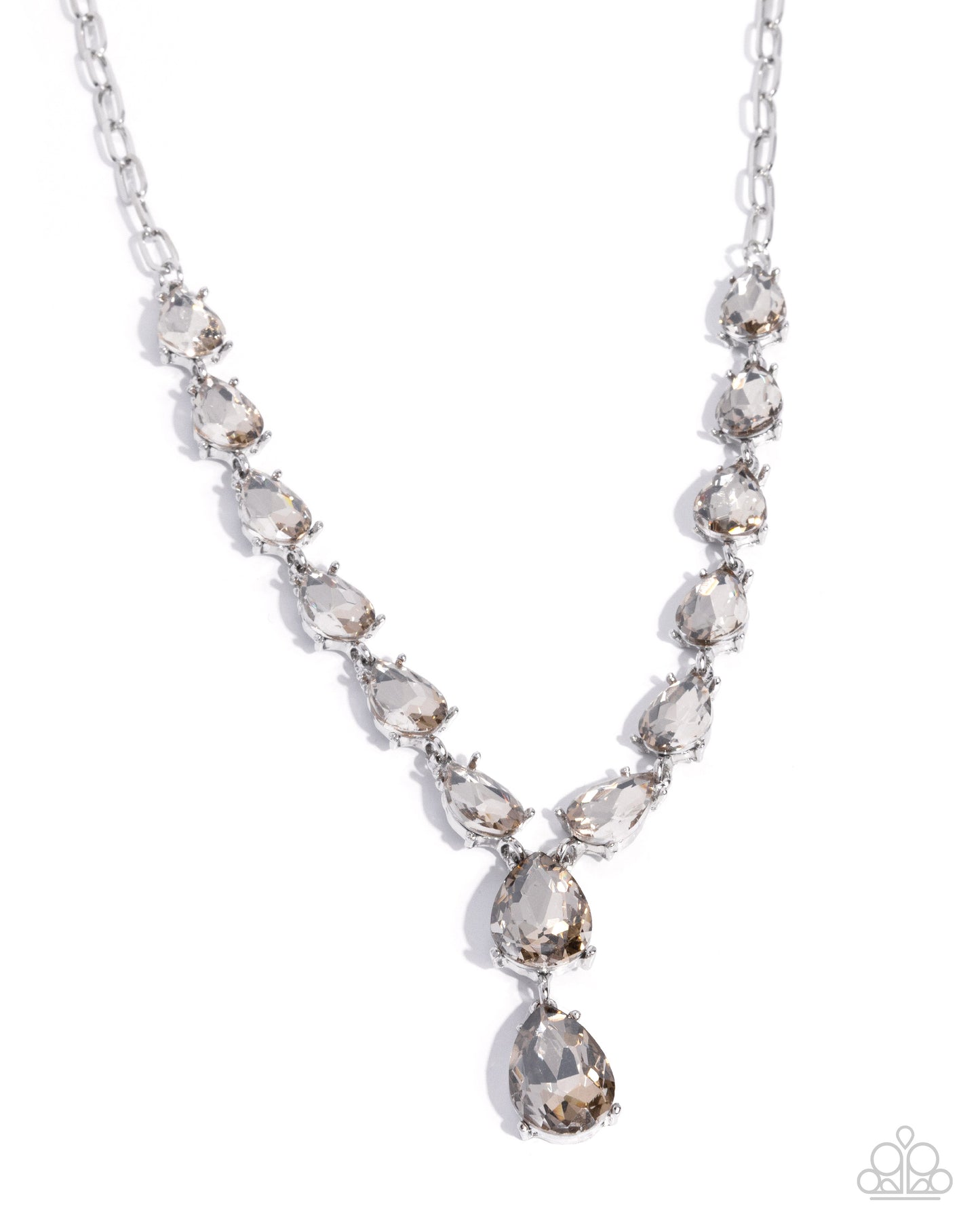 Gratifying Gems - Brown Teardrop Gems/Silver Paperclip Chain Paparazzi Necklace & matching earrings