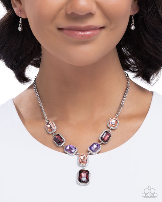 Chic Collision - Purple/Pink Gems, White Rhinestones Paparazzi Necklace & matching earrings