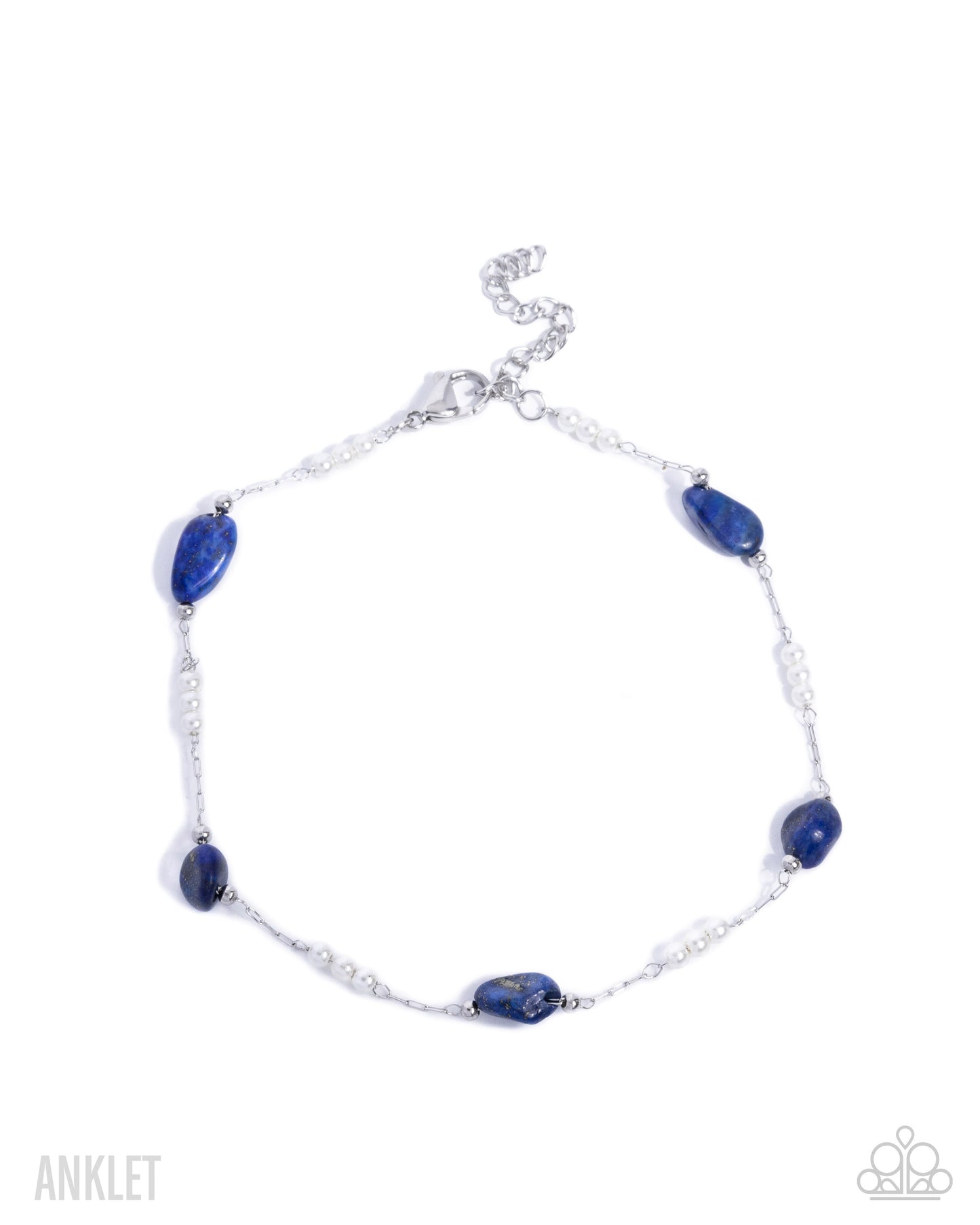 Pleasantly Piquant - Blue Stones/White Pearls/Stainless Steel Chain Paparazzi Anklet