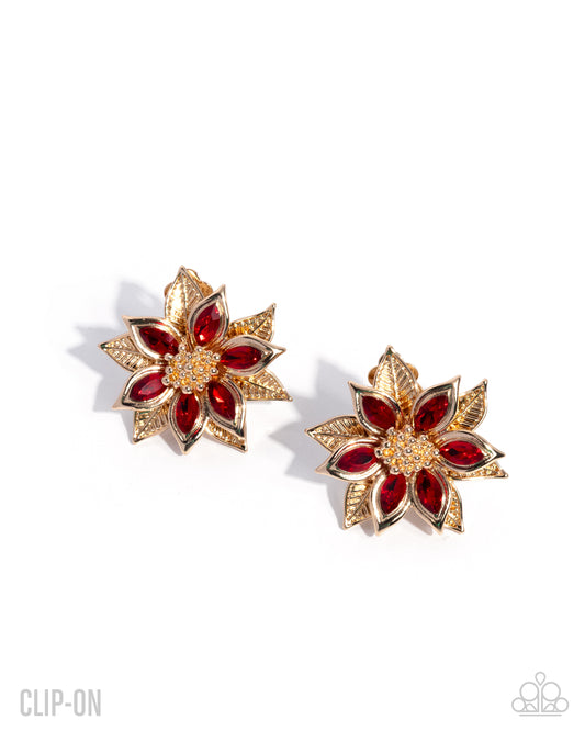 Perceptive Poinsettia - Red & Gold Poinsettia Paparazzi CLIP-ON Earrings