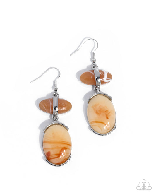 Basic Balance - Orange Acrylic Marbled Ovals/Silver Fittings Paparazzi Earrings