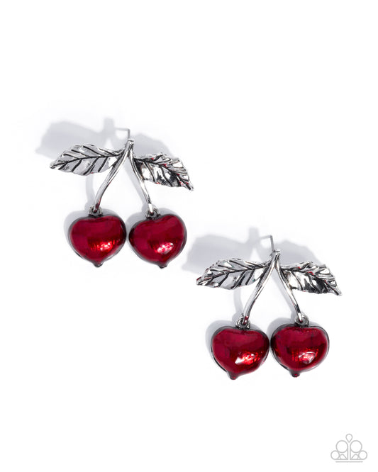 Confident Cherries - Red Cherries/Silver Stems/Silver Textured Leaves Paparazzi Earrings