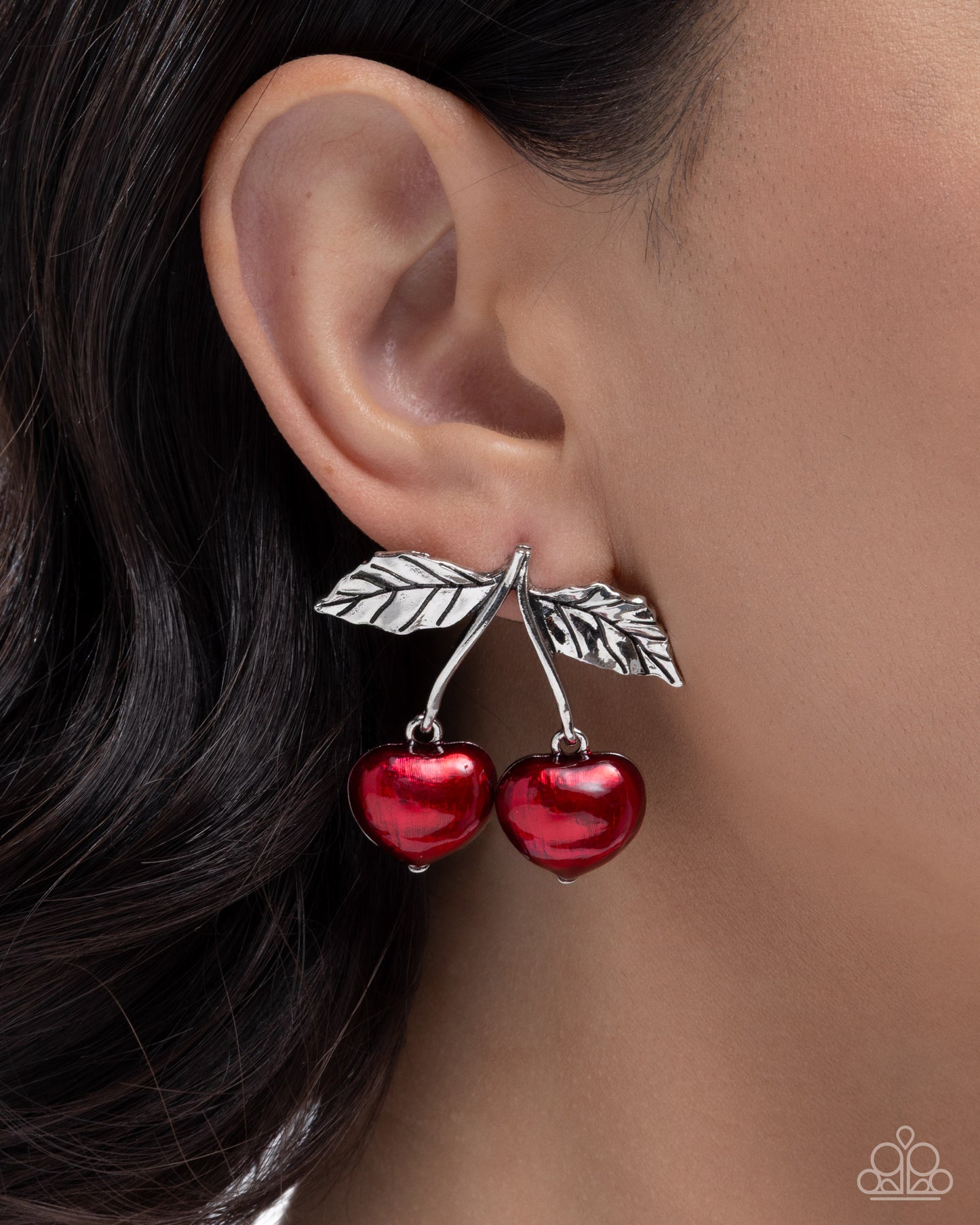Confident Cherries - Red Cherries/Silver Stems/Silver Textured Leaves Paparazzi Earrings