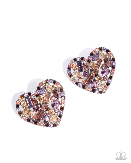 Courting Command - Purple Multicolored Gem Embellished Heart Paparazzi Post Earrings