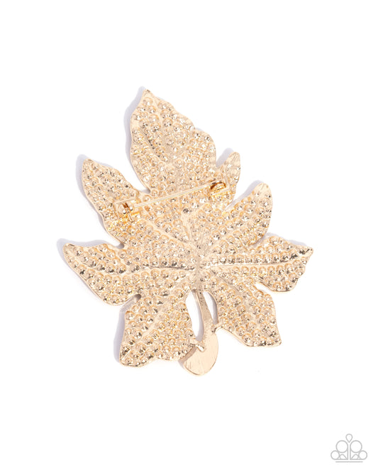 Autumnal Accent - Gold-Stemmed Leaf/Topaz Rhinestones Paparazzi Brooch