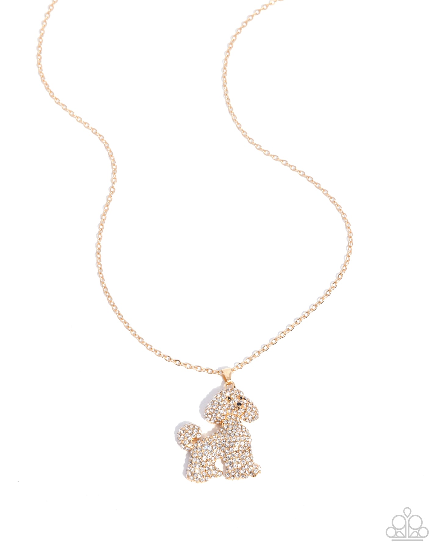 Particular Poodle - Gold/White Rhinestone Poodle Pendant Paparazzi Necklace & matching earrings