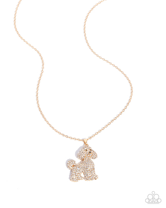 Particular Poodle - Gold/White Rhinestone Poodle Pendant Paparazzi Necklace & matching earrings