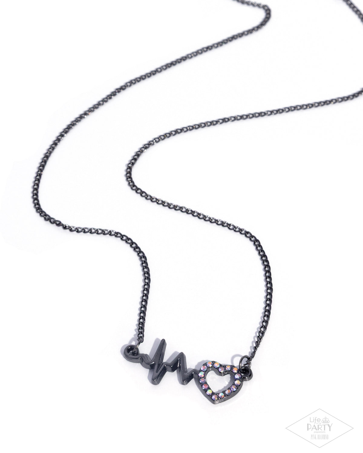 HEARTBEAT Street - Purple Rhinestone Embellished Heart/Gunmetal Wavy Bar Paparazzi Necklace & matching earrings