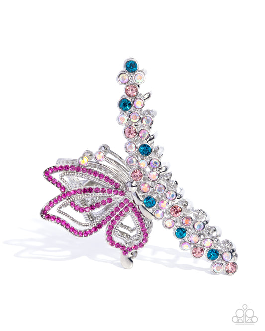 Admirable Administration - Pink, Fuchsia, White, & Iridescent Rhinstone Embellished Butterfly Paparazzi Hair Claw