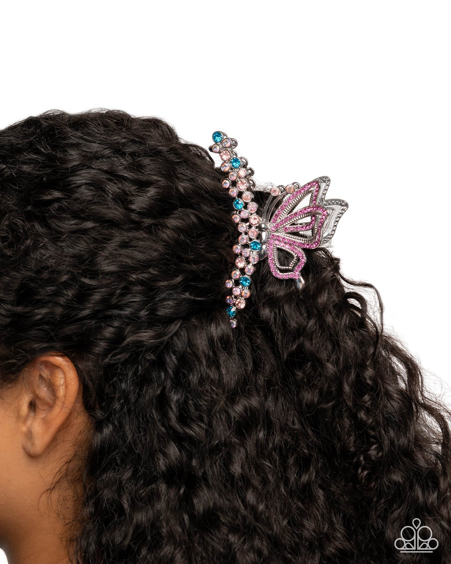 Admirable Administration - Pink, Fuchsia, White, & Iridescent Rhinstone Embellished Butterfly Paparazzi Hair Claw