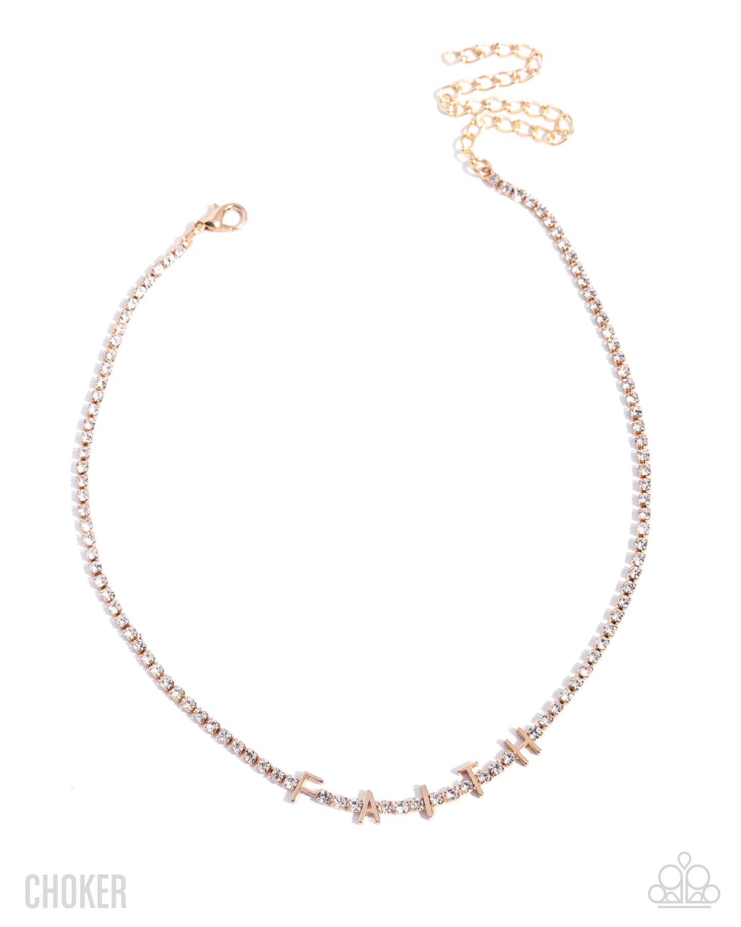 Favorable Faith - Gold "Faith" / White Rhinestone Chain Paparazzi Necklace & matching earrings