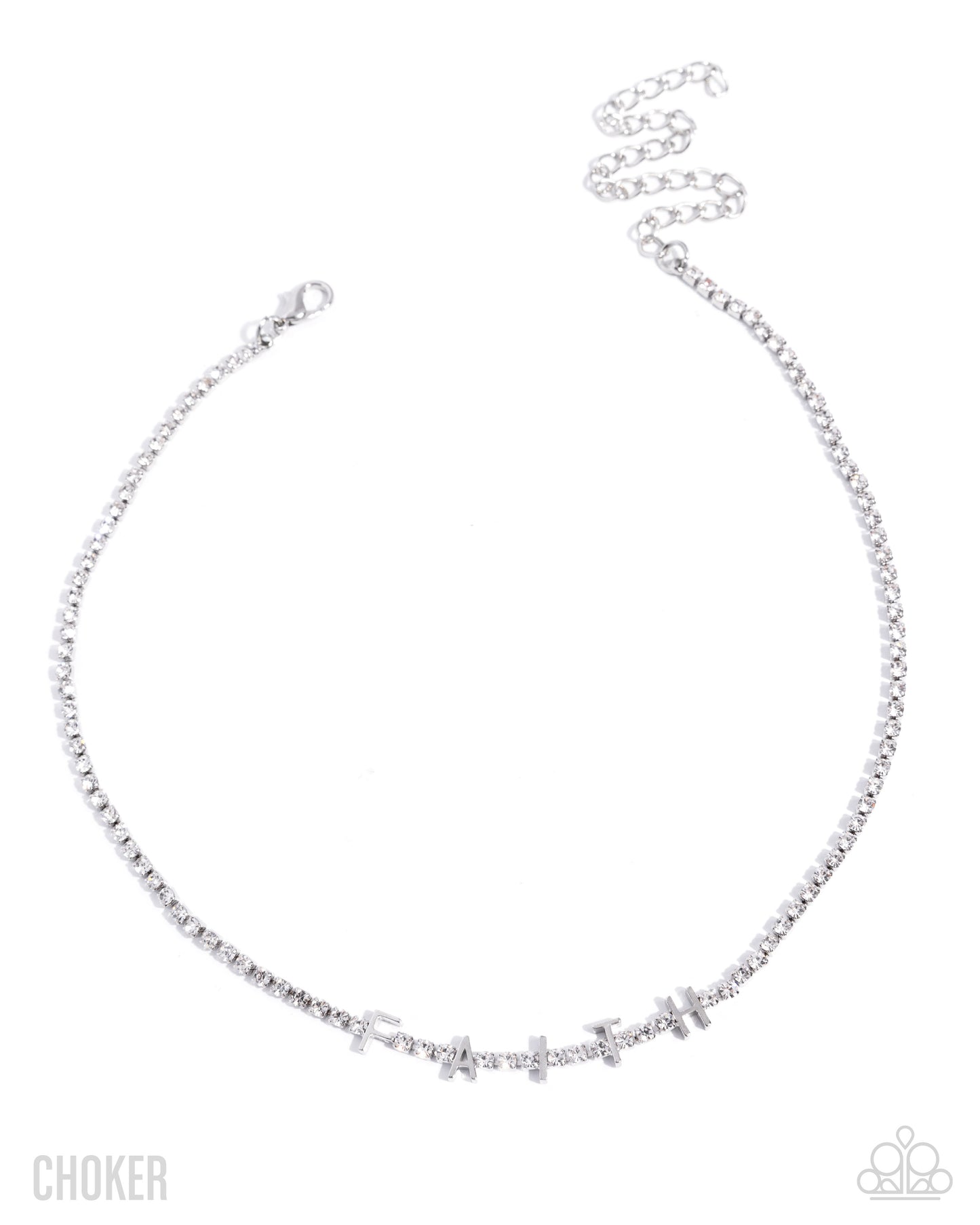 Favorable Faith - White Rhinestones/Silver "FAITH" Paparazzi Choker Necklace & matching earrings