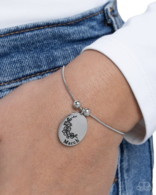 Personalized Bouquet - Silver "March" Birth Month Paparazzi Bracelet