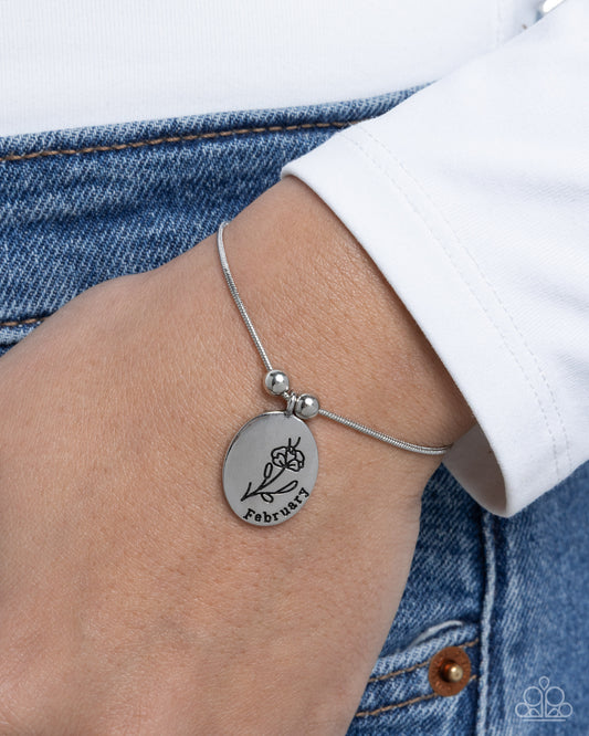 Personalized Bouquet - February - Silver "February" Stamped Disc Paparazzi Bracelet