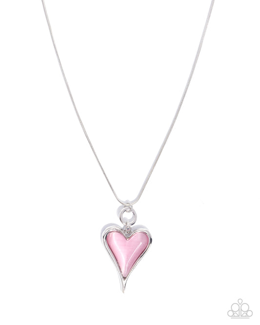 Romantic Renewal - Pink Cat's Eye Heart Pendant Paparazzi Necklace & matching earrings