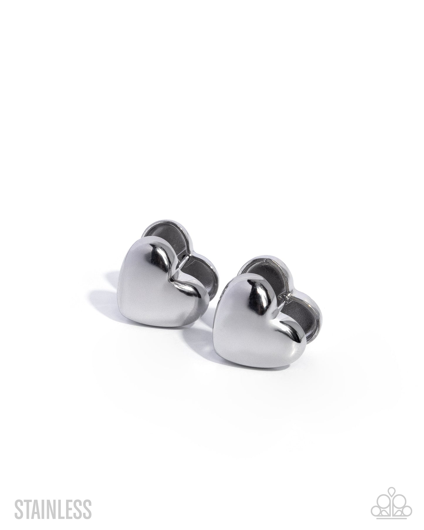 Pretty Polish - Silver Stainless Steel Heart Paparazzi Hinge Earrings
