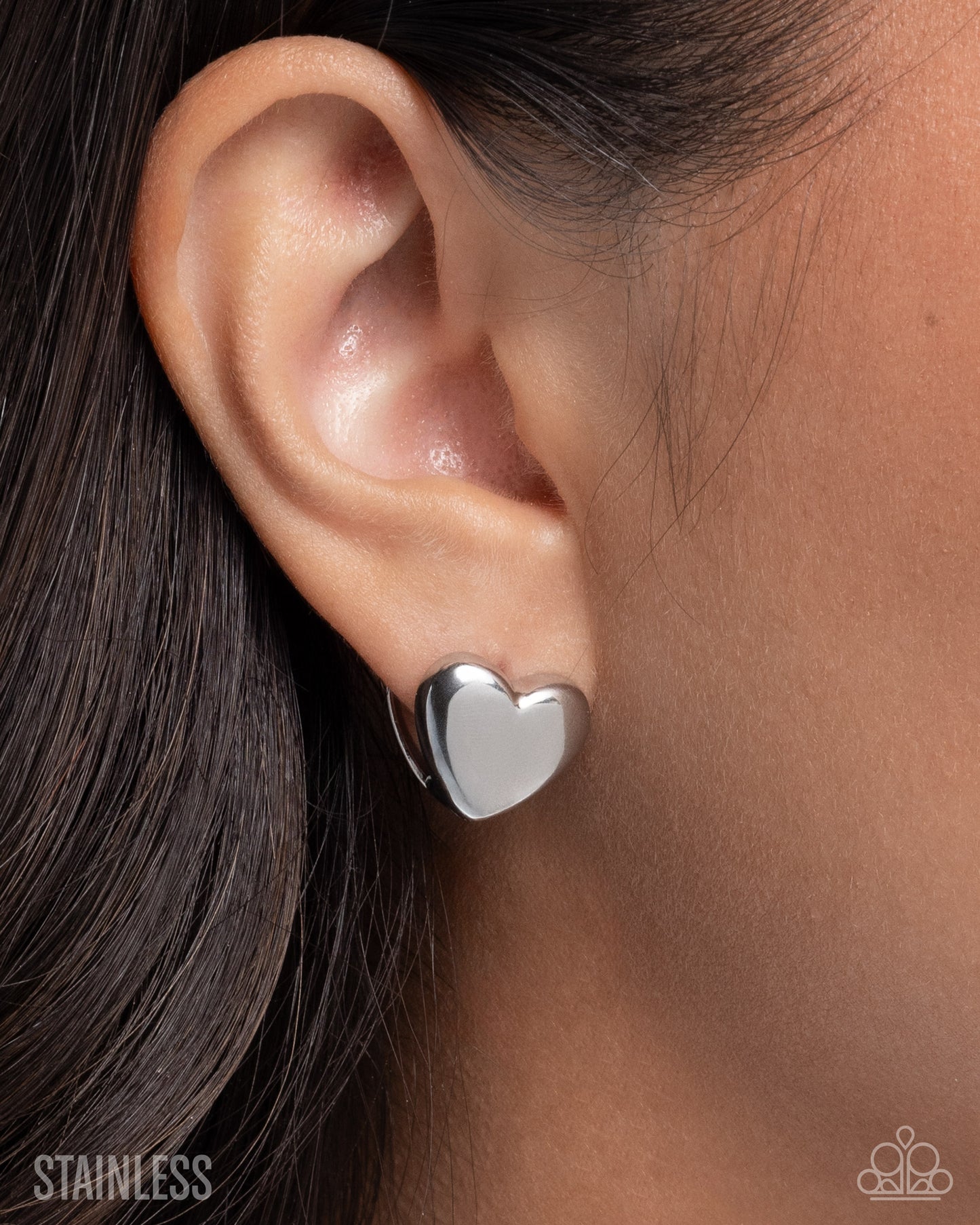 Pretty Polish - Silver Stainless Steel Heart Paparazzi Hinge Earrings