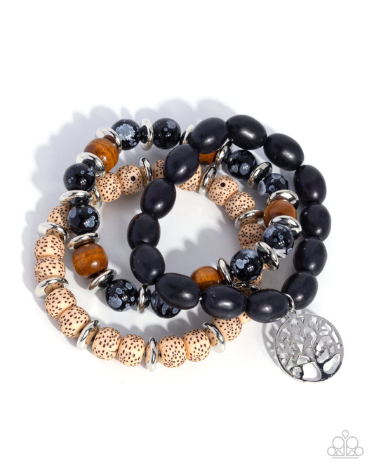 Spot Savvy - Multicolored Spotted Beads/Silver Tree Charm Paparazzi Stretch Bracelets
