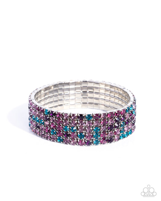 Shimmery Sequence - Purple & Blue Rhinestone Embellished Paparazzi Stretch Bracelet