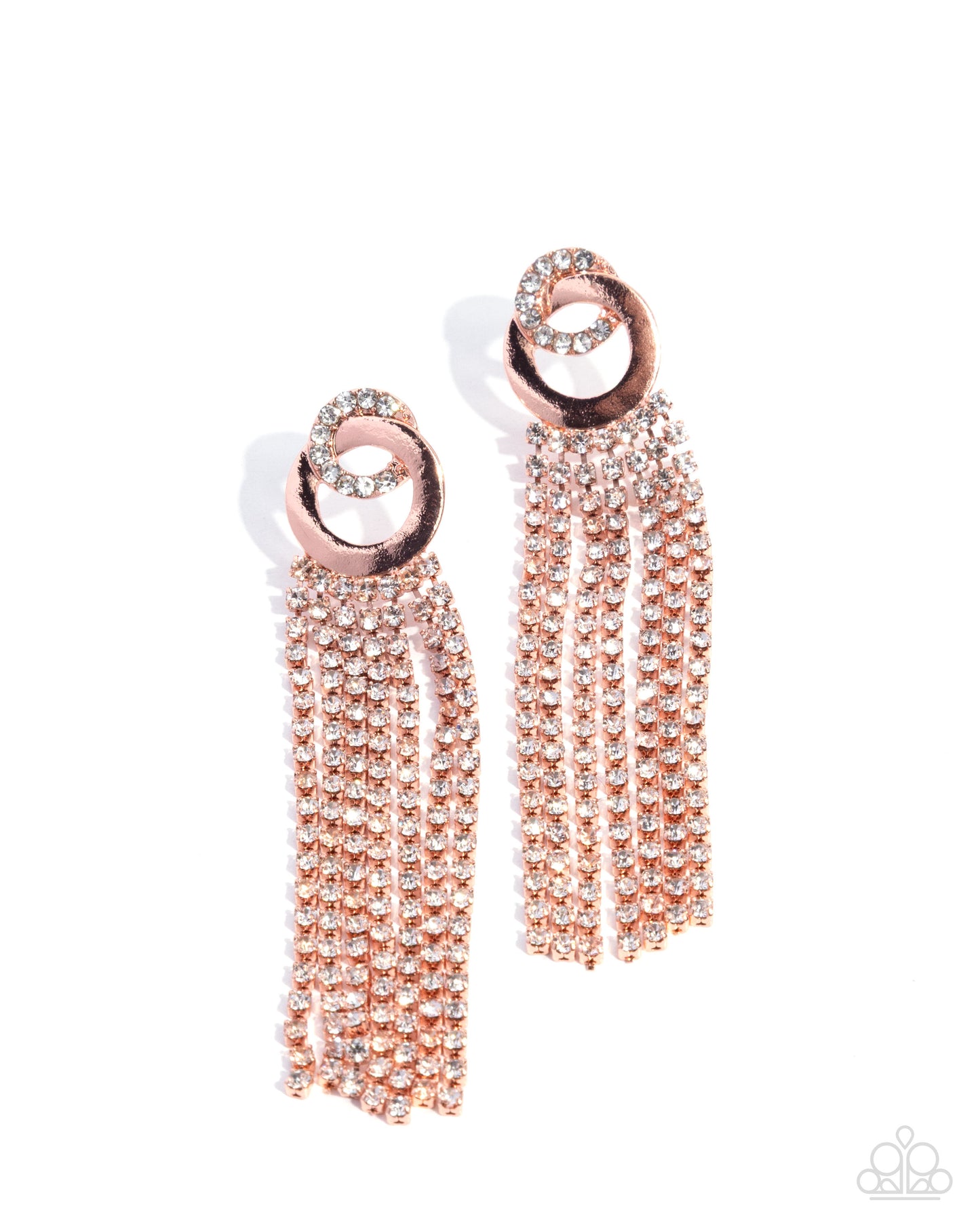 Seldom Strands - Copper & White Rhinestone Fringe Paparazzi Earrings