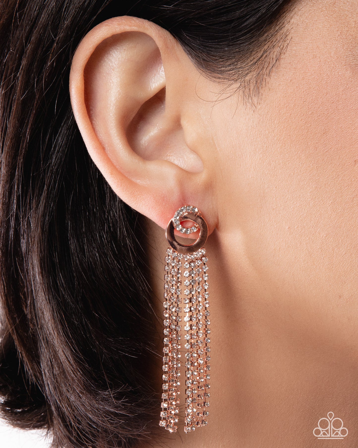 Seldom Strands - Copper & White Rhinestone Fringe Paparazzi Earrings