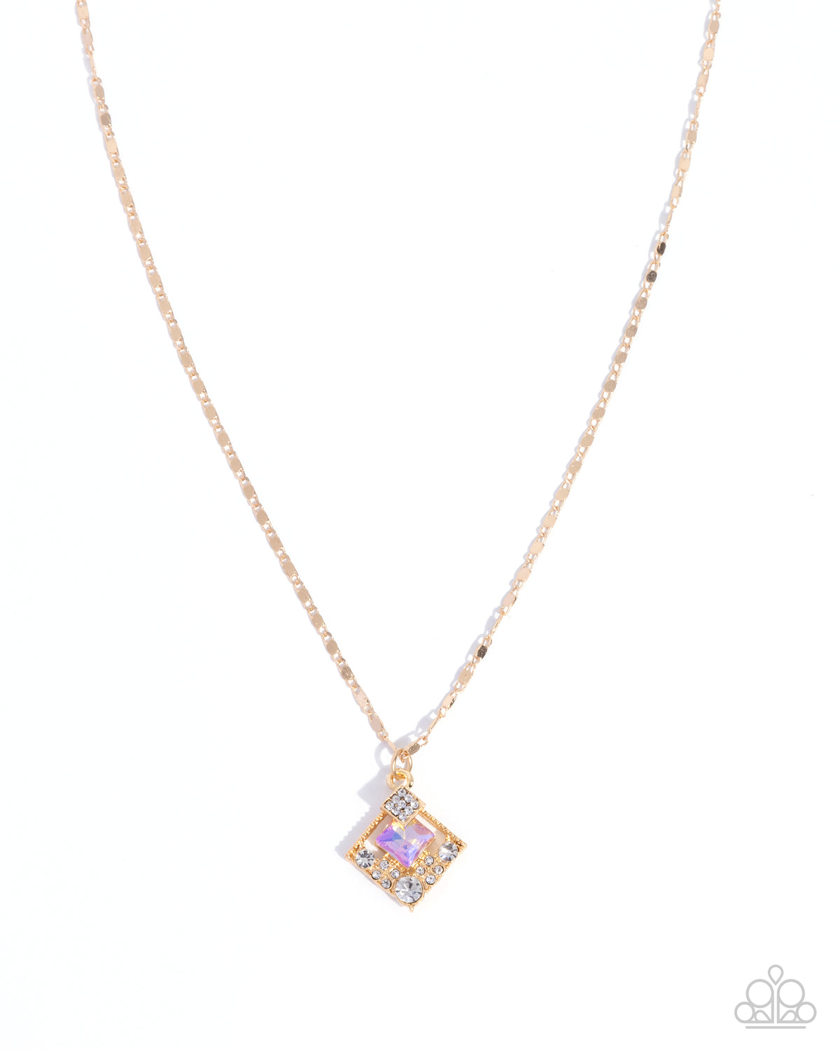 Sentimental Squares - Yellow/White Gem Embeliished Gold Pendant Paparazzi Necklace & matching earrings