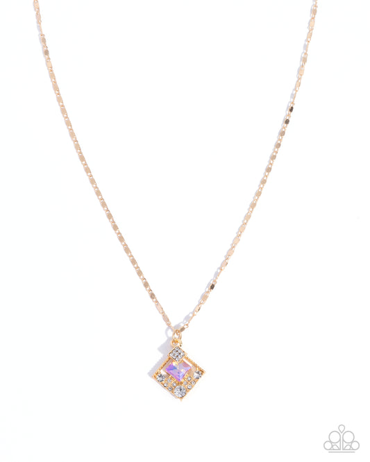 Sentimental Squares - Yellow/White Gem Embeliished Gold Pendant Paparazzi Necklace & matching earrings