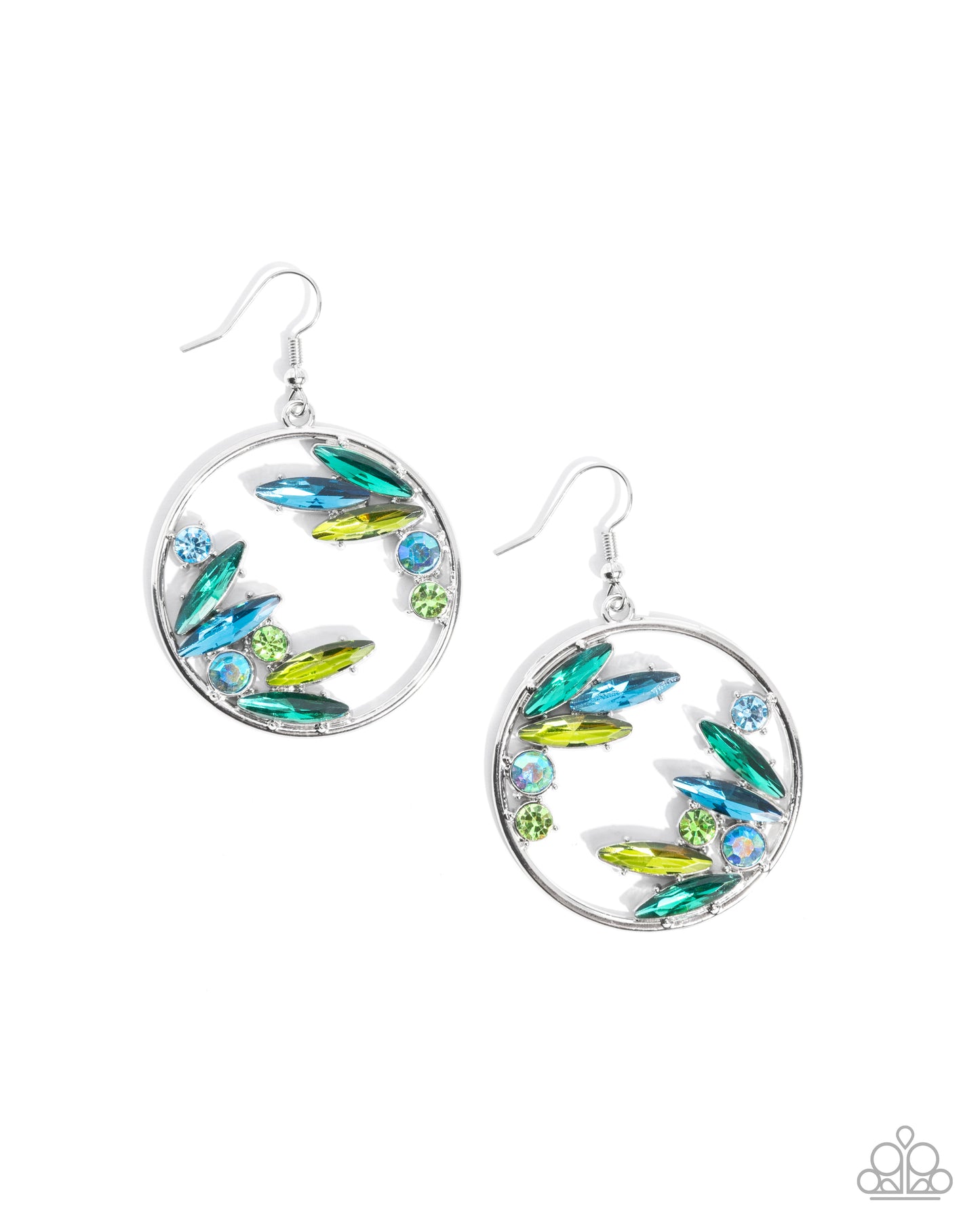 Blingy Boundary - Green & Blue Iridescent Gems/Rhinestones Paparazzi Earrings