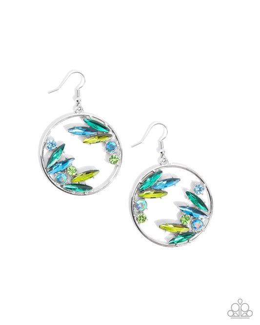 Blingy Boundary - Green & Blue Iridescent Gems/Rhinestones Paparazzi Earrings