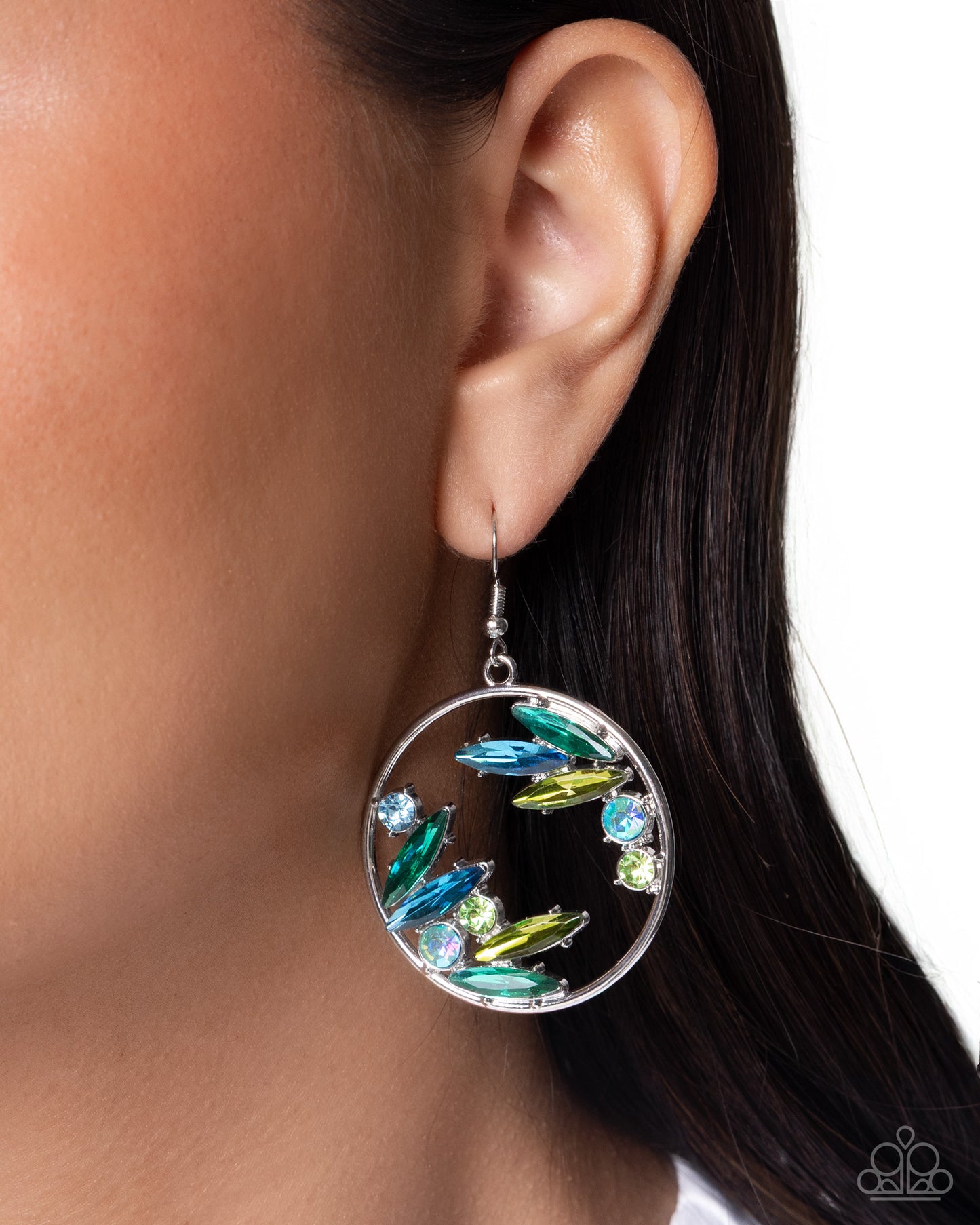 Blingy Boundary - Green & Blue Iridescent Gems/Rhinestones Paparazzi Earrings
