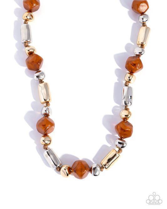 Danger Zone Delight - Brown, Silver, Gold Beaded Paparazzi Necklace & matching earrings
