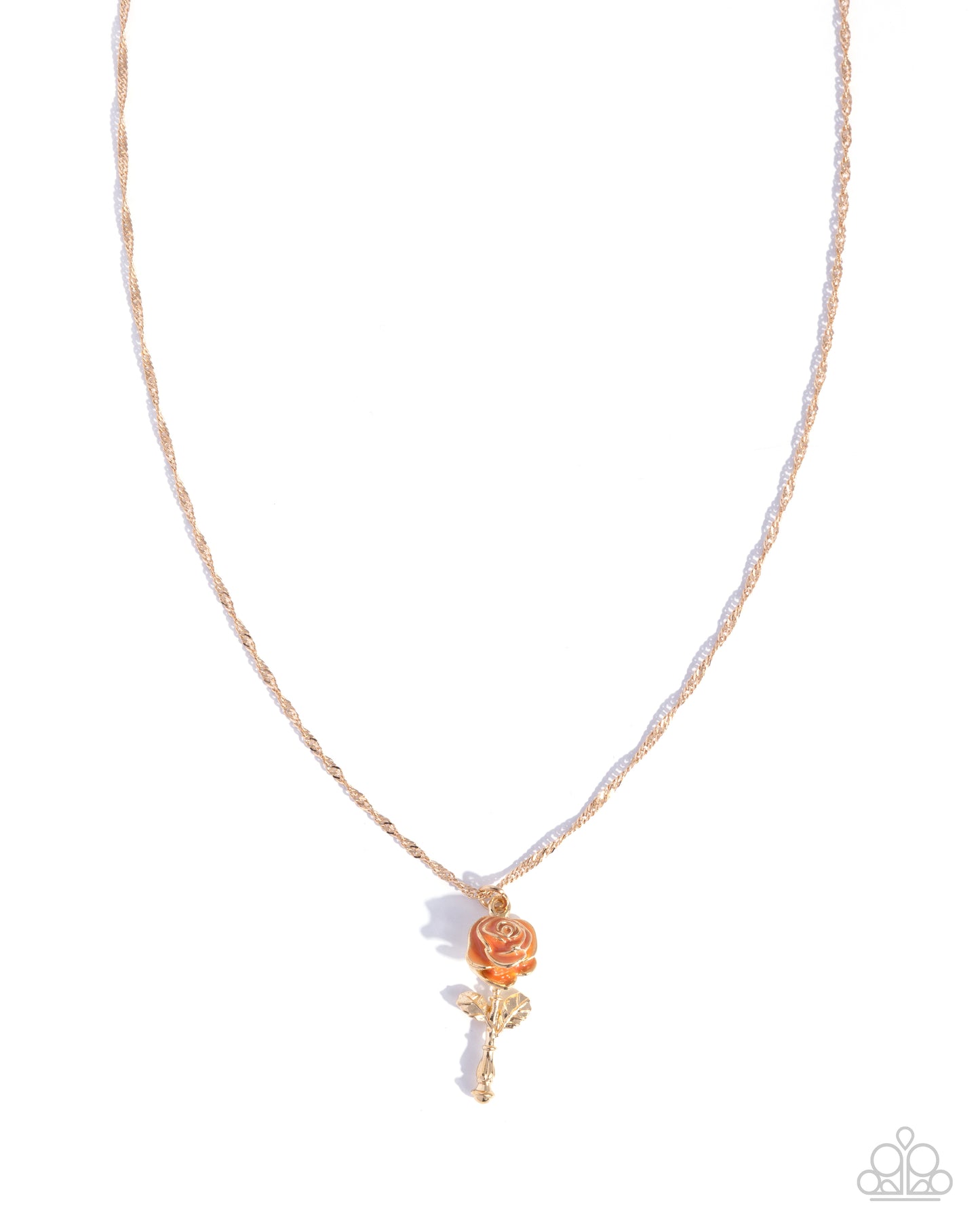 A Single Rose - Orange/ Gold Rose Pendant Paparazzi Necklace & matching earrings