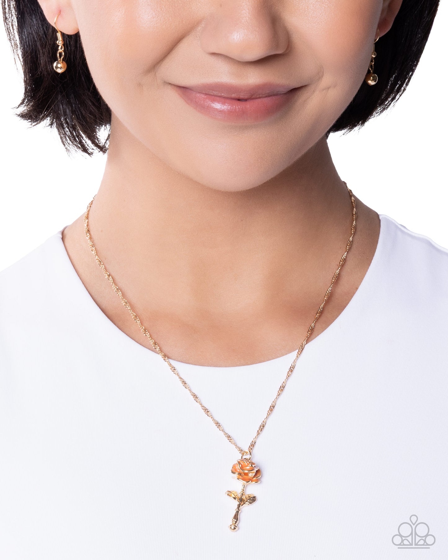 A Single Rose - Orange/ Gold Rose Pendant Paparazzi Necklace & matching earrings