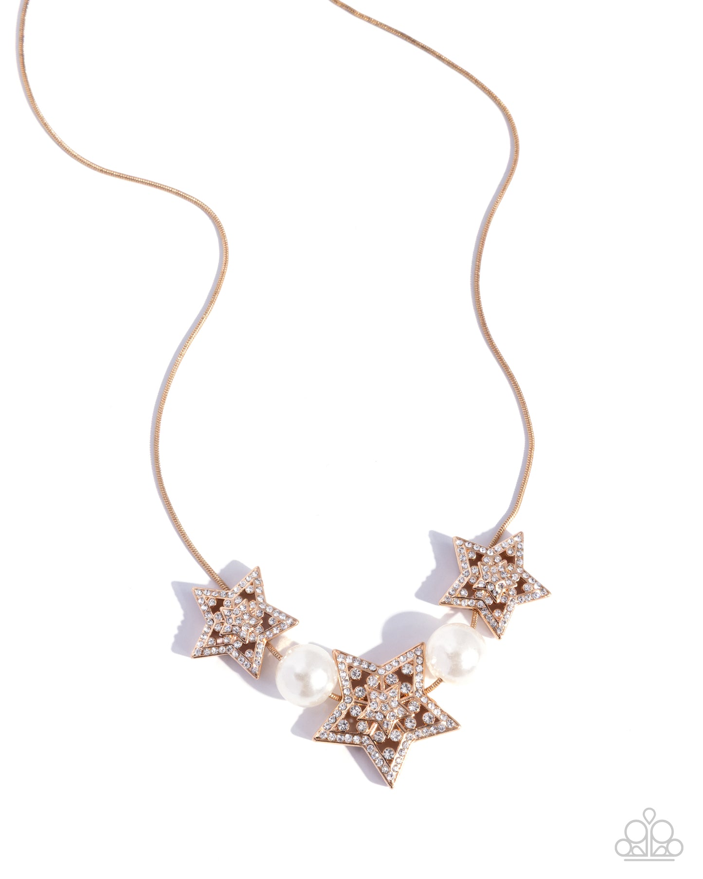 Stellar Scout - Gold/White Rhinestone Stars, White Pearls Paparazzi Necklace & matching earrings