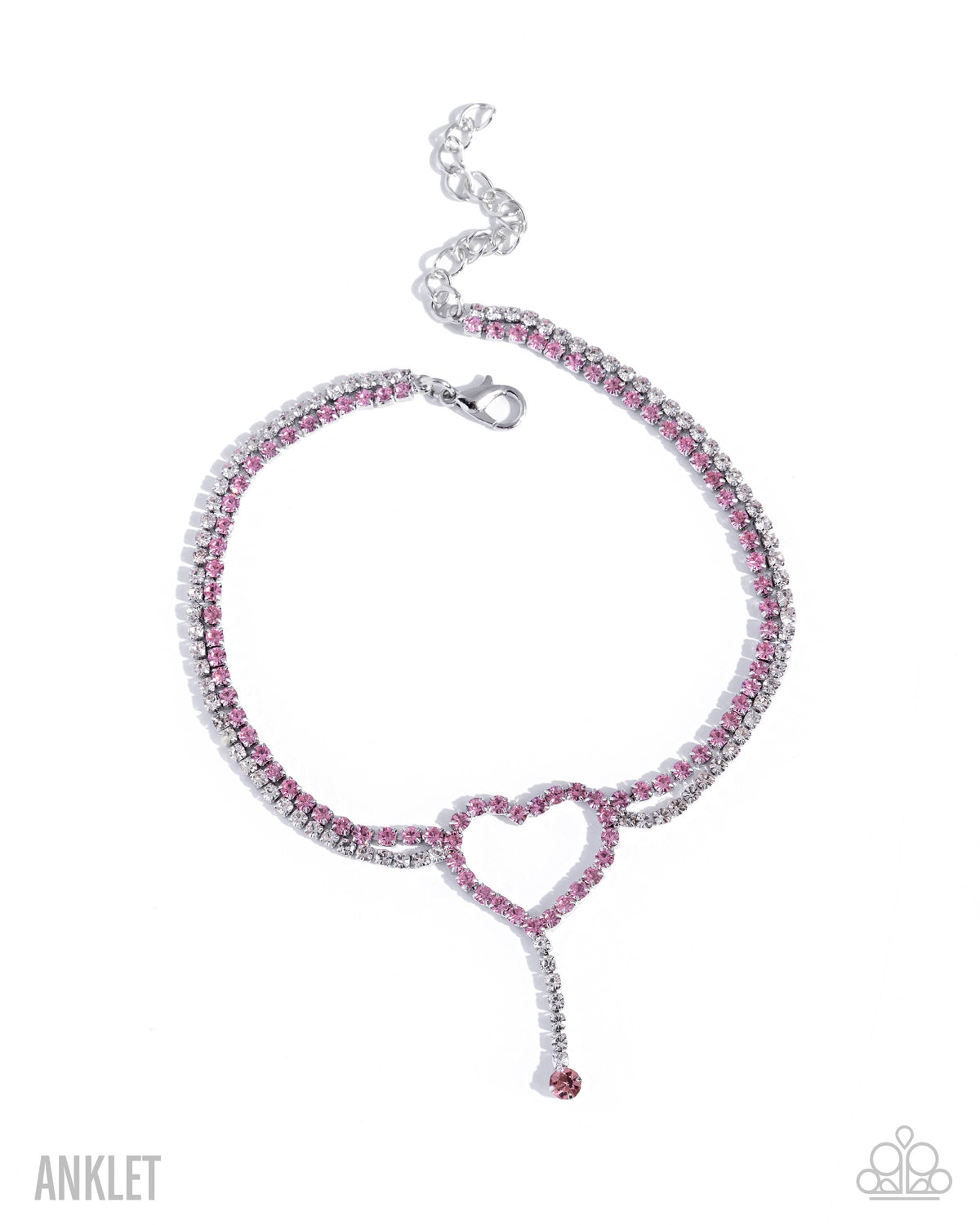Refreshing Romance - Pink Rhinestone Embellished Heart Paparazzi Anklet
