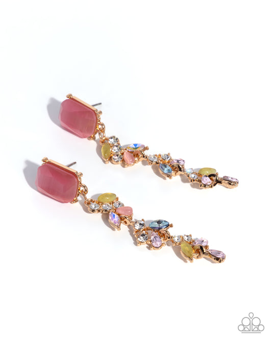 Malibu MVP - Pink & Green Cat's Eye Stones/UV Gems Paparazzi Earrings