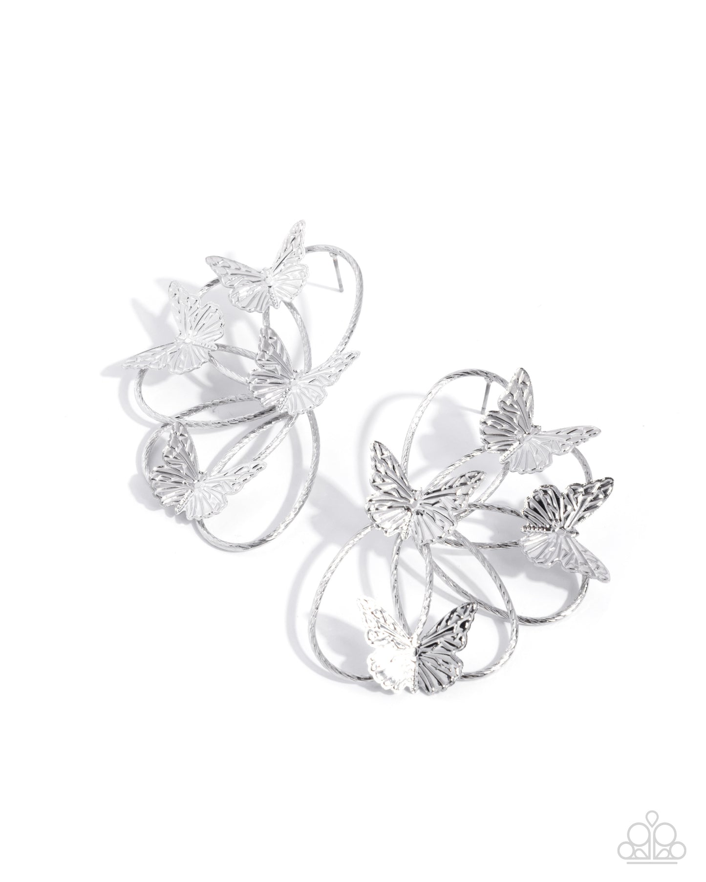 Aerial Apparel - Silver Butterfly Embellished Silver Flower Paparazzi Earrings