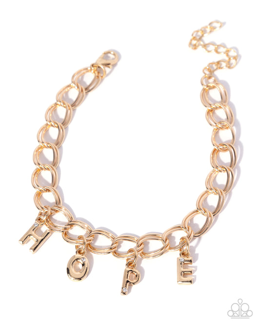 Hopeful Hero - Gold "HOPE" Letters/Gold Chain Paparazzi Bracelet