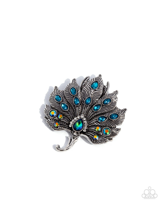 Perfect Peacock - Green & Blue Gems/Silver Peacock Paparazzi Brooch