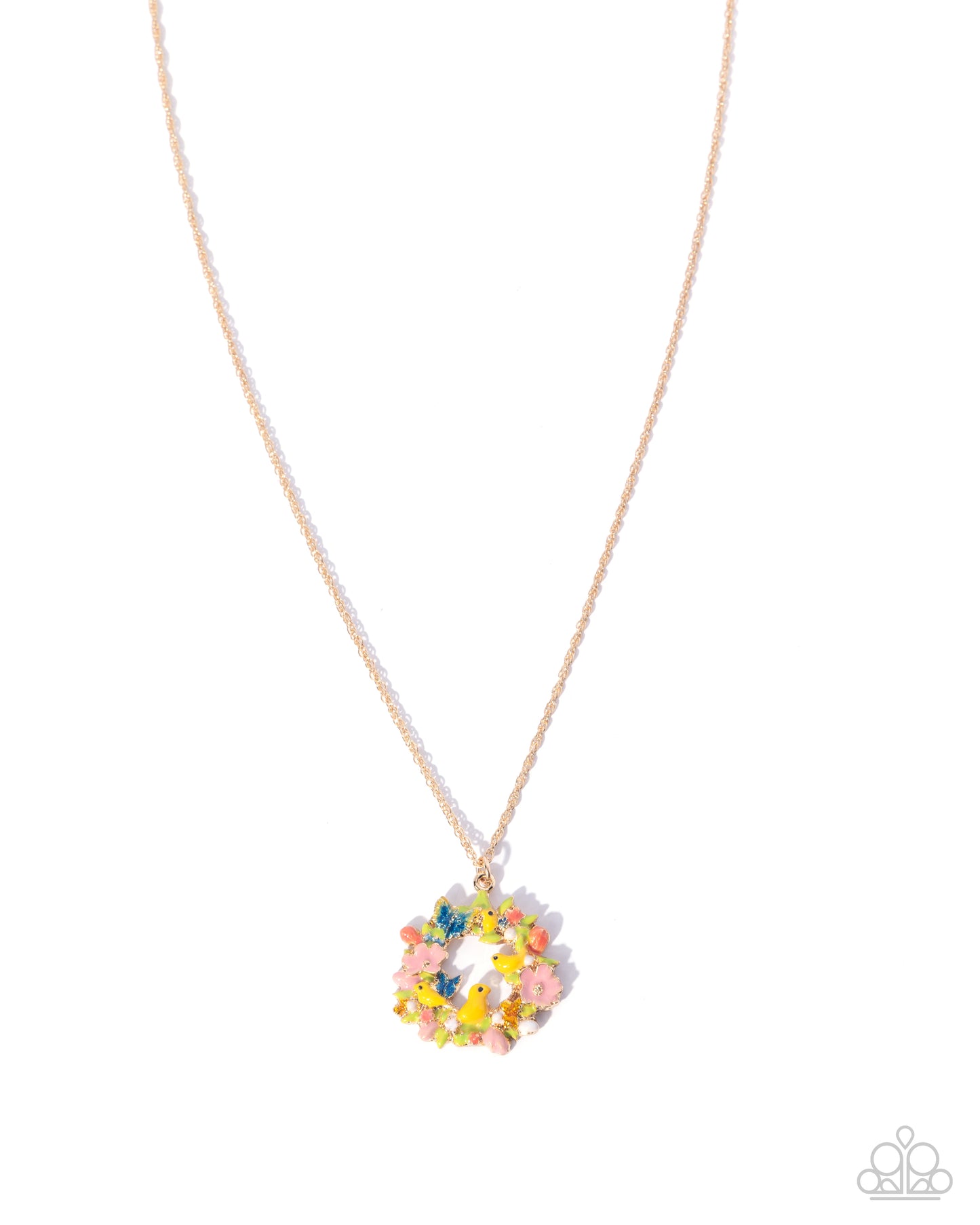 Easter Morning - Multicolored Easter-Inspired Gold Wreath Pendant Paparazzi Necklace & matching earrings