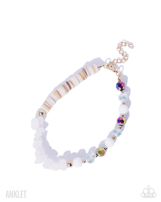 Serious Shells - White Shells, White Stones, Faceted Beads Paparazzi Anklet