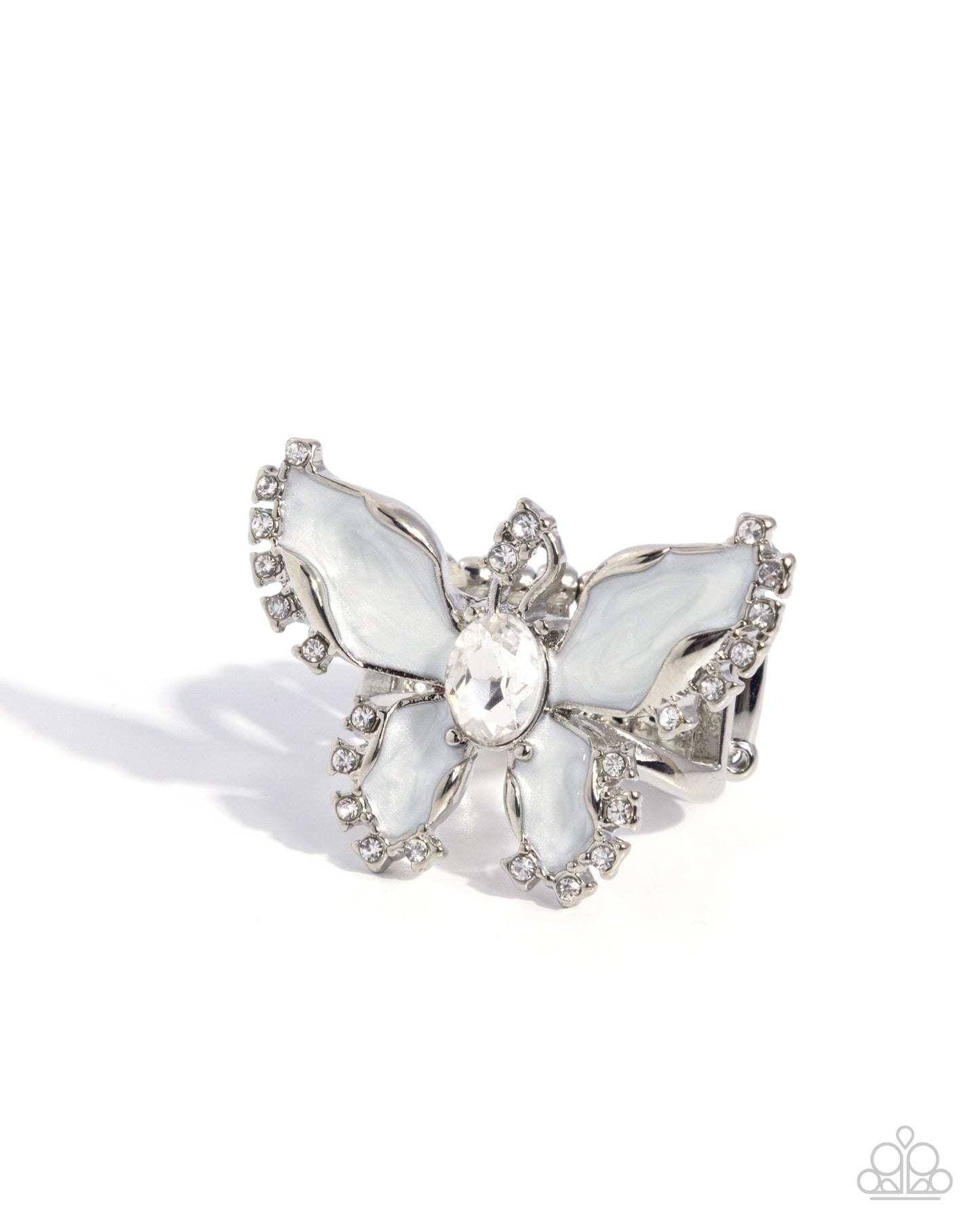 Bewitching Butterfly - White Pearl Paint & White Rhinestone Butterfly Paparazzi Ring