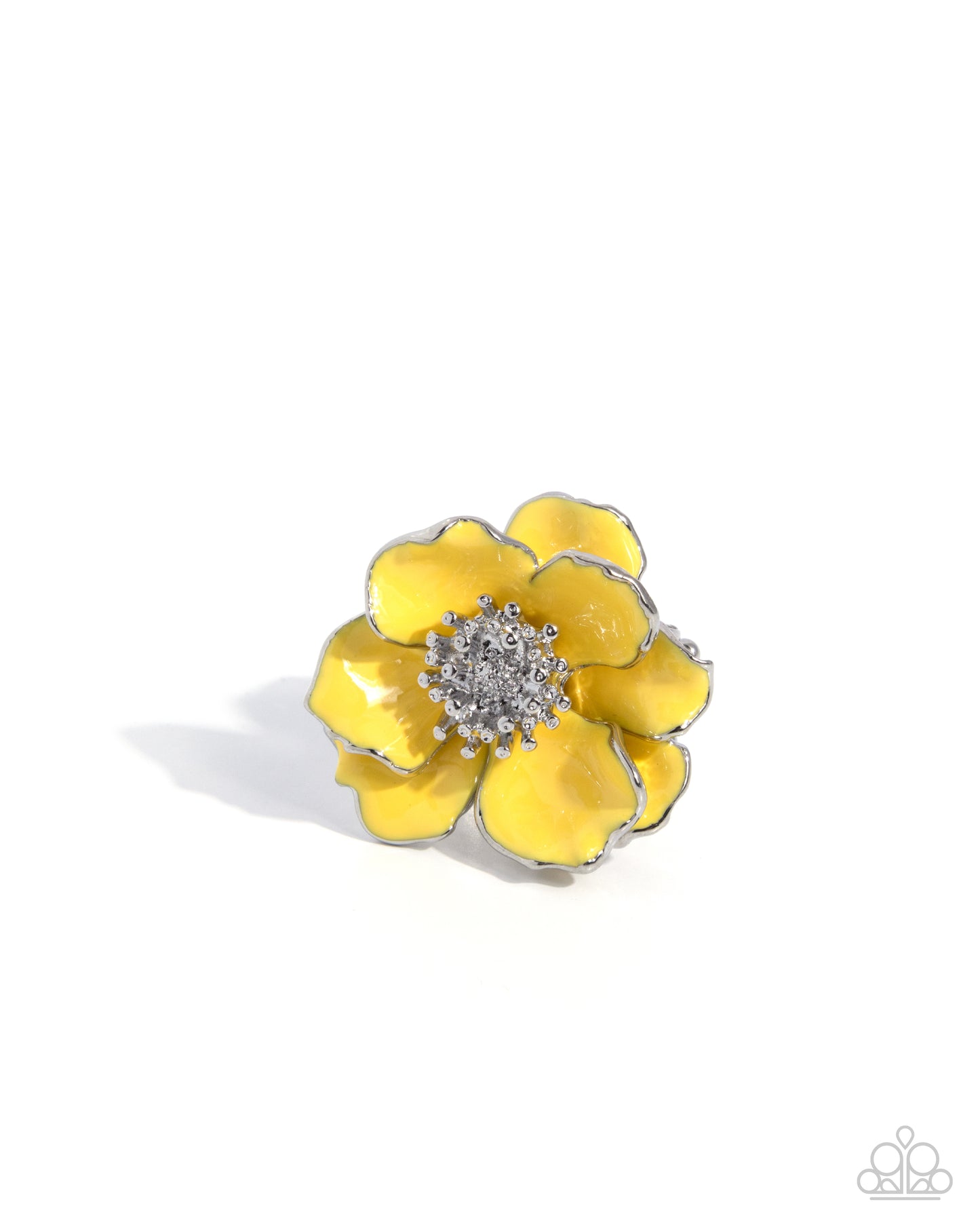 Poppy Power - Yellow Painted 3-D Flower Paparazzi Ring