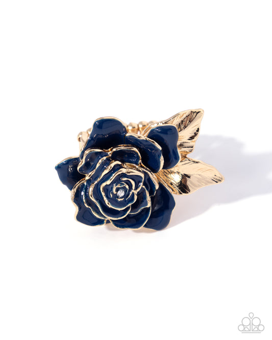 Ready with Roses - Blue Painted Gold Rose Paparazzi Ring