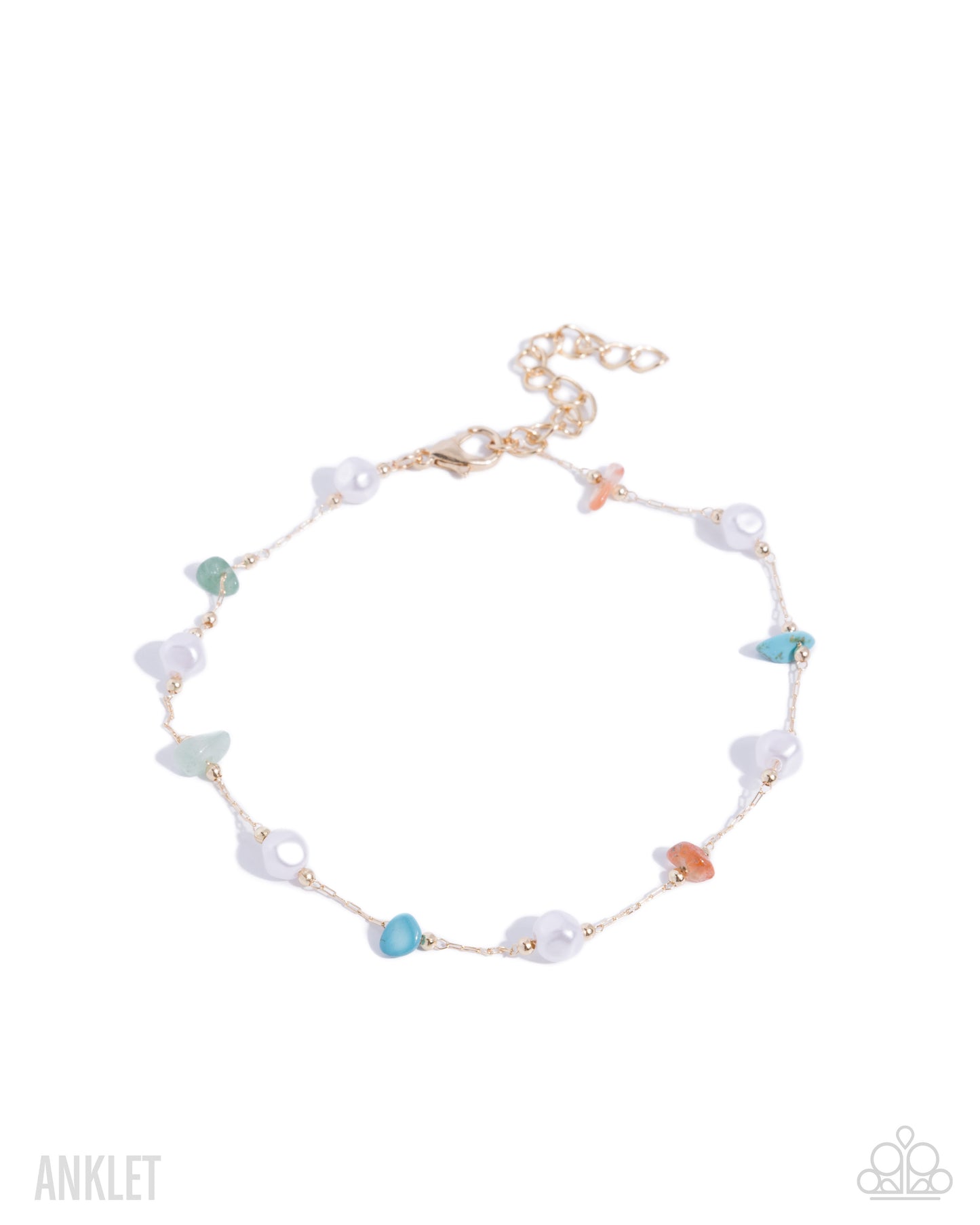 Spirited Story - Multicolored Stones/Pearls/Gold Paperclip Chain Paparazzi Anklet