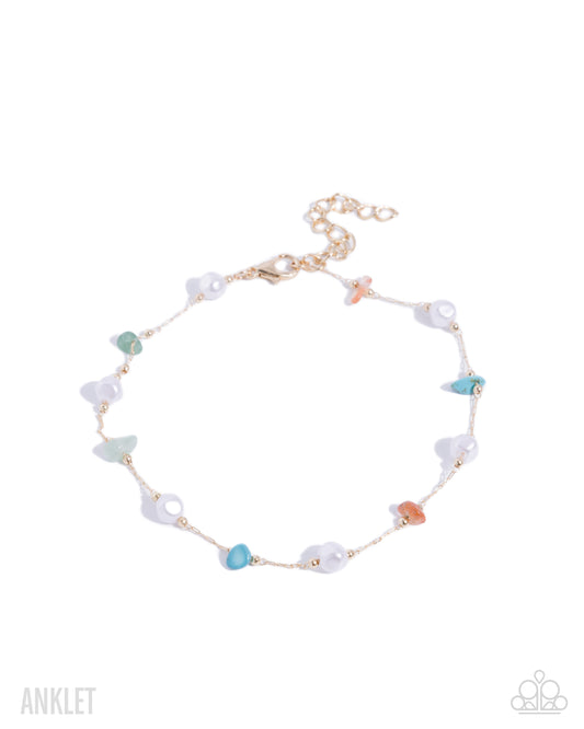 Spirited Story - Multicolored Stones/Pearls/Gold Paperclip Chain Paparazzi Anklet