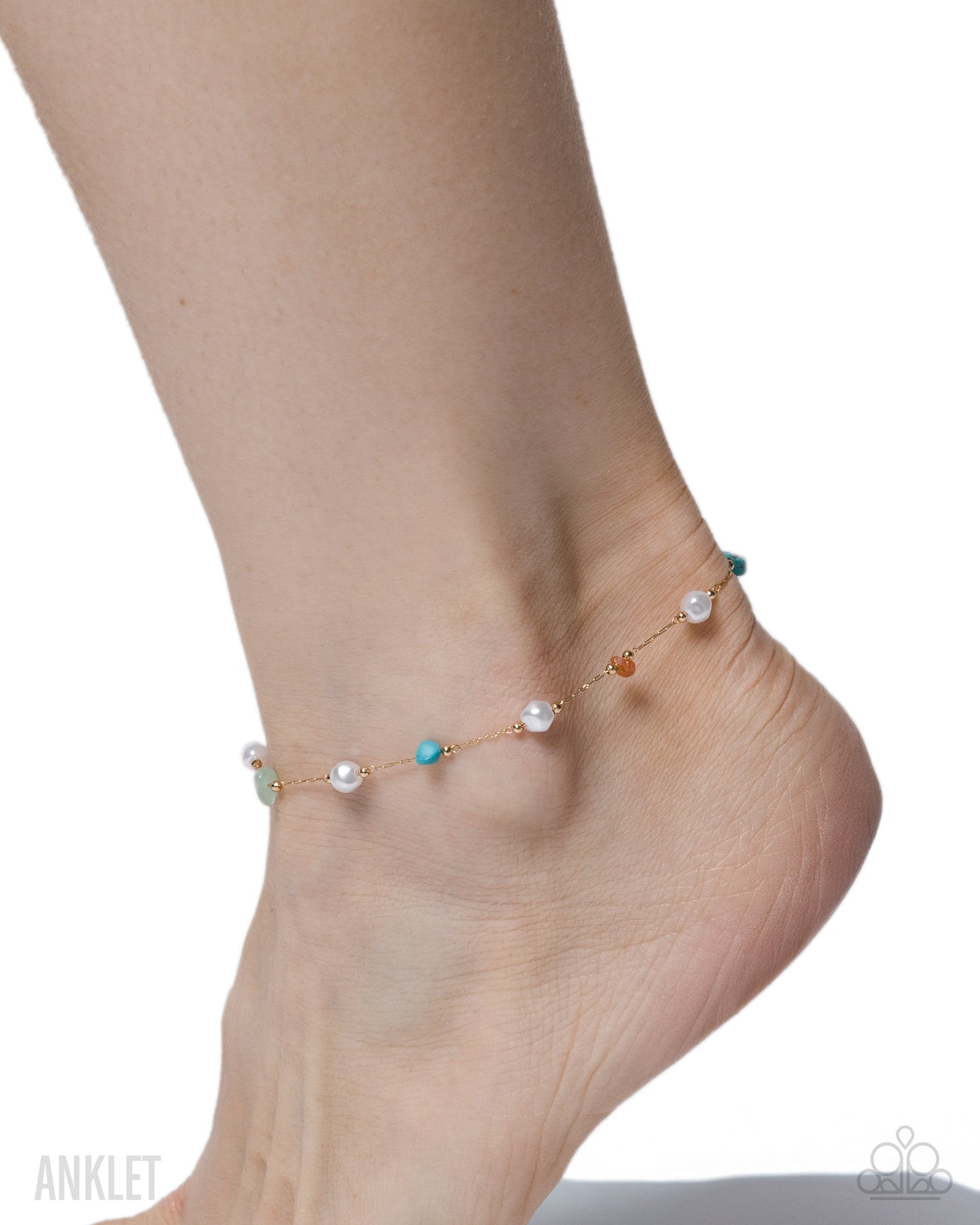 Spirited Story - Multicolored Stones/Pearls/Gold Paperclip Chain Paparazzi Anklet