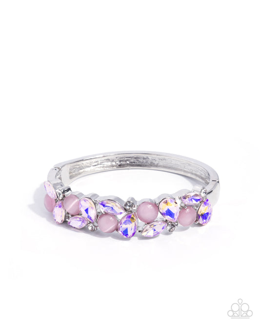 Exclusive Etiquette - Pink Cat's Eye Stones, Pink Gems, White Rhinestone Paparazzi Hinge Bracelet