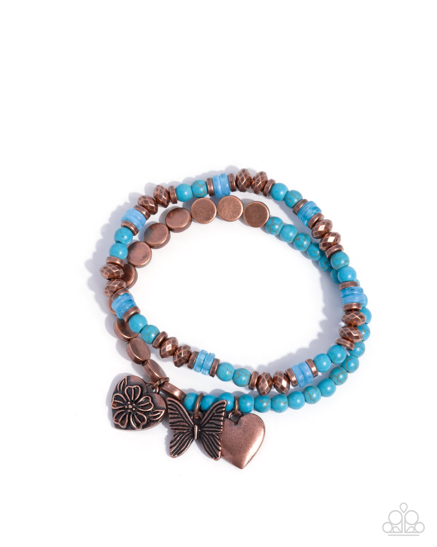 Gliding Greeting - Copper Charms/Copper Beads/ Turquoise Stone Beads Paparazzi Set of 2 Stretch Bracelets