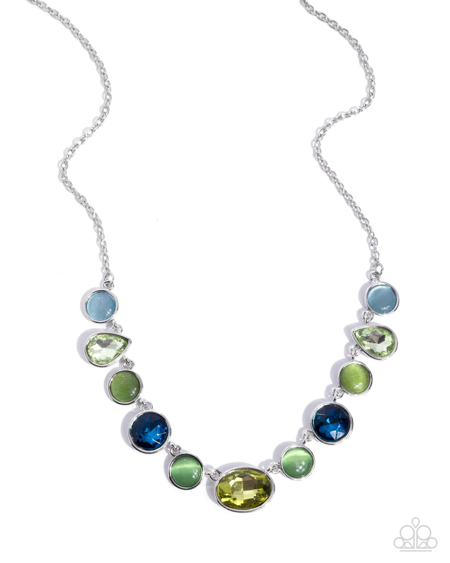 Executive Effort - Green/Blue Gems, Cat's Eye Stones Paparazzi Necklace & matching earrings